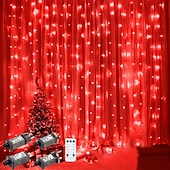 お買い得  プラグイン式電源-屋外クリスマスウィンドウライト 3x3m-300led プラグイン 8 モードカーテンライト 9 色リモートコントロールウィンドウ壁掛けライト クリスマスの装飾のための暖かい白 rgb 寝室の結婚式のパーティーガーデン屋内