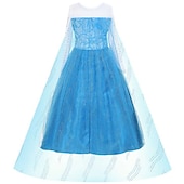 billiga Klänningar med sagotema-barn flickor elsa frozen kostym klänning paljett blommig performance party blå maxi långärmad prinsessa söta klänningar höst vinter normal passform 3-10 år