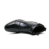 baratos Botas de vestir-Botas masculinas de couro sintético com padrão de crocodilo marrom, fivela e zíper lateral – botas sociais elegantes para uso formal e casual