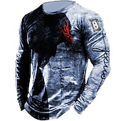 billiga Vintage T-shirts-Herr Djur Templarkorset Grafiska tryck T-shirt nödställd t-shirt Långärmad T-shirt 3D-tryck Rund hals Skjorta Vintage Designer Lättvikt Utomhus Dagligen Helgdag Gul Rubinrött Blå Vår &amp; Höst Kläder S