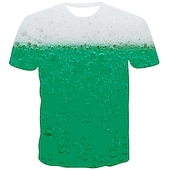 abordables T-shirts 3D-Homme Graphic Bulle Bière Chemise T shirt Manche Courte T-shirt 3D effet Col Rond Chemise Vêtement de rue Exagéré du quotidien Sortie Fête d&#039;Octobre Vert Claire Rouge Bleu Vêtement Tenue Normal S M L