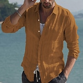 economico Vacanza-Per uomo Camicia camicia di lino Camicia estiva Abbigliamento mare Camicia con bottoni Tinta unica Da mare Curise Nero Bianco Rosa Blu marino Manica lunga Colletto Primavera estate Abbigliamento