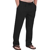 cheap Classic-Men&#039;s Linen Pants Trousers Summer Pants Drawstring Elastic Waist Front Pocket Plain Comfort Soft Casual Daily Cotton Blend Fashion Classic Gray Green White