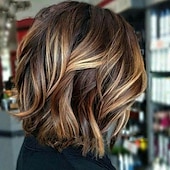 cheap Human Hair Lace Front Wigs-Human Hair 13x4 Lace Front Wig Short Bob Brazilian Hair Wavy Multi-color Wig 130% 150% Density with Baby Hair Natural Hairline  Pre-Plucked For Women Short Human Trendiest Haircuts