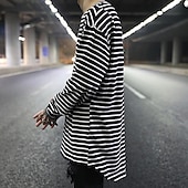 cheap Basic T shirts-Men&#039;s T Shirt Long Sleeve Shirt Long Sleeve Crew Neck Spring Fall Striped Lightweight Casual Comfortable Vacation Casual Weekend Black White Top Tee for Men
