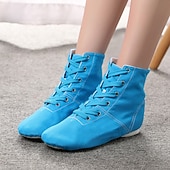 abordables Zapatos de jazz-Zapatos de baile de suela blanda para mujeres y niños, botines de lona con cordones, ligeros y flexibles para jazz, ballet y espectáculos.