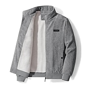 お買い得  メンズジャケット＆コート-男性用 冬物ジャケット コーデュロイジャケット 冬物コート シェルパジャケット 日常着 カジュアル／普段着 保温 防風 刺繍 秋 冬 純色 シック・モダン カジュアル 普段着 折襟 レギュラー ブラック カーキ色 アーミーグリーン グレー ジャケット
