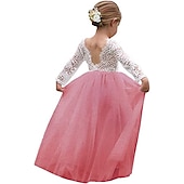 billiga Brudnäbbsklänningar-Barn flickors blommig klänning strandbröllop avslappnad tulle klänning fest rynkad mesh spets grön vit blå maxi lång ärm prinsessan söta klänningar festklänning online vanlig passform 4-13 år klänning