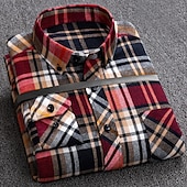 economico camicie di flanella-Per uomo Tartan Camicia Camicia elegante Camicia di flanella Sopracamicia Manica Lunga Camicia Colletto Collo ripiegato Lavoro Casuale A B C D E Bottonato Abbigliamento Affari Semplice