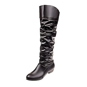olcso Slouch Boots-női térdig érő gogo csizma - retro lapos sarkú divatcipő bulikra, fesztiválokra és mindennapi stílusra