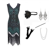 economico Outfit-Anni Ruggenti Ispirato al vintage Il grande Gatsby Lunghezza corta Abito Flapper Vestito Abiti Senza maniche Il grande Gatsby Invitato al matrimonio Paillettes Frangia con nappe Paillettes Scollo a V