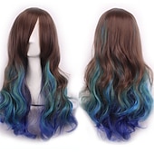 economico Parrucche da festa-parrucca cos parrucca 80 cm capelli ricci lunghi capelli ricci multicolori in seta ad alta temperatura parrucche anime di halloween