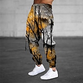 baratos Calças Desportivas-Homens Calças Esportivas Corredor Calças Com Cordão Bolsos laterais Cintura elástica Estampas Abstratas Conforto Respirável Esportes Casual Diário Misto de Algodão Felpudo Roupa de rua Designer