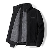 お買い得  メンズジャケット＆コート-男性用 冬物ジャケット コーデュロイジャケット 冬物コート シェルパジャケット 日常着 カジュアル／普段着 保温 防風 刺繍 秋 冬 純色 シック・モダン カジュアル 普段着 折襟 レギュラー ブラック カーキ色 アーミーグリーン グレー ジャケット