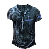 abordables Religieux-Homme Graphic Croix Drapeau américain T shirt Chemise Henley Shirt Tee Manche Courte 3D effet Design basique Décontractées Extérieur du quotidien Des sports Eté Noir / Blanc Bleu Marron Gris Clair