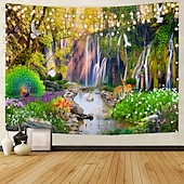 cheap Landscape Tapestry-Beautiful wooden ladder waterfall scenery tapestry hanging cloth background cloth decorative cloth hanging cloth