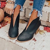cheap Ankle Boots-Women&#039;s Black Ankle Boots – Trendy V-Cut Slip-On Booties with Chunky Block Heels for Casual &amp; Fall Outfits