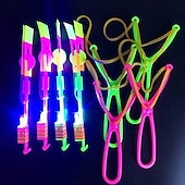 cheap Beach &amp; Outdoor Toys-10pcs Amazing Led Light Arrow Rocket Helicopter Flying Toy Party Fun Gift Elastic Slingshot Flying Copters Birthdays Outdoor Game for Children Kidsfor Gift for Boy&amp;Girls