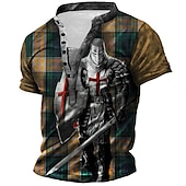 billiga Ghost&amp;amp;Skull-Herr Grafisk Templarkorset Tempelriddare T-shirt Henleytröja T-shirts Kortärmad 3D-tryck Designer Grundläggande Ledigt Utomhus Dagligen Sport Sommar Vit Blå Brun Grön Kaffe Hög krage Henley T-shirt