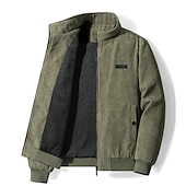 お買い得  メンズジャケット＆コート-男性用 冬物ジャケット コーデュロイジャケット 冬物コート シェルパジャケット 日常着 カジュアル／普段着 保温 防風 刺繍 秋 冬 純色 シック・モダン カジュアル 普段着 折襟 レギュラー ブラック カーキ色 アーミーグリーン グレー ジャケット