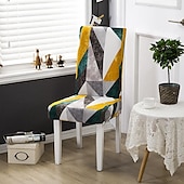 abordables Couverture de chaise de salle à manger-Housse de chaise de salle à manger géométrique 1 pièce, housse de siège extensible, housse de protection de chaise pour salle à manger, mariage, décoration de Noël