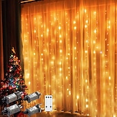 お買い得  プラグイン式電源-屋外クリスマスウィンドウライト 3x3m-300led プラグイン 8 モードカーテンライト 9 色リモートコントロールウィンドウ壁掛けライト クリスマスの装飾のための暖かい白 rgb 寝室の結婚式のパーティーガーデン屋内