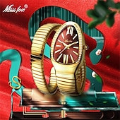 halpa Kvartsikellot-MISSFOX naisten kellot käärmesimuodossa ylellinen rannekello Valentine's Day -lahja naisille teräksinen ainutlaatuinen kulta kvartsinaisten kello