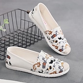 halpa Naisten mokkasiinit ja loaferit-naisten vapaa-ajan kanvas-slip-on kengät – söpö kissaprintti, kevyet litteät loaferit päivittäiseen käyttöön ja matkoille