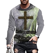  T-Shirt Ανδρών Σταυροφόρων Unisex Γραφικά Εκτυπώσεις Σταυρού T-Shirt Τ-Shirt Χριστιανικών T-Shirts Long Sleeve T-Shirt 3D Εκτύπωση Crew Neck Ρετρό Σχεδιαστής Χαλαρή Καθημερινή Γιορτή Μπλε Μωβ Πράσινο