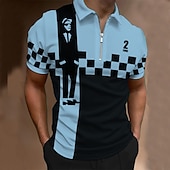 abordables Polo musical pour homme-Festival de musique Homme Plaid Musique Polos à zip Chemise de golf Manche Courte Polos Chemises à Col Occasionnel Vêtements de vacances Vêtements de festival Tenues de fête Impression 3D Polo