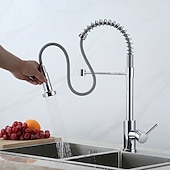 cheap Kitchen Faucets-Kitchen Faucets 304 Stainless Steel Single Handle Single Lever Pull Down Sprayer Spring Kitchen Sink Faucet Brushed Nickel