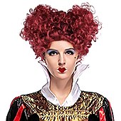 cheap Movie Character Wigs-Adult New Royal Queen Wig Wine Red Short Curly Hair with Hearts Lolita Styled  Accessories Halloween Wigs