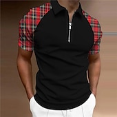 Men's Plaid Polo Shirt Golf Shirt Short Sleeves Shirt Turndown Outdoor Street 3D Print Red Zipper Print Clothing Apparel Fashion Designer Casual Breathable4