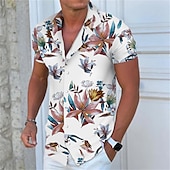 economico Stampa Floreale-Per uomo Floreale Hawaiano Aloha Camicia Camicia hawaiana Camicia con bottoni Manica corta Di tendenza Originale Informale Esterno Informale Giornaliero Primavera estate Collo ripiegabile Bottone giù