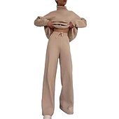 billiga Loungewear till damer-dam loungewear sweatsuit set 2 delar ren färg mode avslappnad komfort hem gå ut flygplats stickad hög hals långärmad pullover byxa höst vinter hem outfits