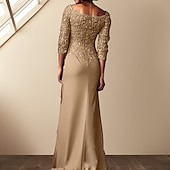 voordelige Vloerlengte-Sheath Moeder van de Bruid Jurk Elegante Bateau Hals Vloerlengte Chiffon Kant 3/4 Lengte Mouw met Kant vrije aangepaste maat