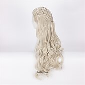 baratos Perucas de personagens de filmes-Casa do Dragão Daenerys Targaryen Peruca Longa Cacheada Dragão da Mãe Cabelo Sintético Resistente ao Calor Peruca Cap Perucas de Halloween