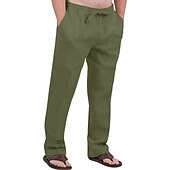 cheap Classic-Men&#039;s Linen Pants Trousers Summer Pants Drawstring Elastic Waist Front Pocket Plain Comfort Soft Casual Daily Cotton Blend Fashion Classic Gray Green White