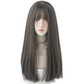 abordables Perruques Synthétiques Sans Bonnet-perruques rouges avec une frange rouge bordeaux synthétique longue perruque droite pour les femmes partie et cosplay perruque rouge vif