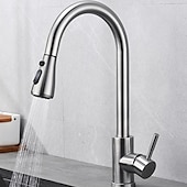 economico Rubinetti per lavello-miscelatore lavello da cucina con doccetta estraibile, rubinetto a scomparsa monocomando girevole a 360° rubinetti da cucina montati sul ponte in acciaio inox 304 nichelato spazzolato