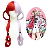 abordables Perruques d&amp;#39;anime-Uta cosplay perruque moitié rouge et violet couvre-chef tiges fille perruques une pièce femme fille anime accessoires