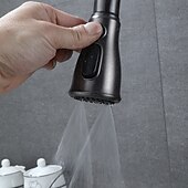 お買い得  キッチン用水栓金具-プルアウトスプレー付きキッチン蛇口、シングルハンドル1穴真鍮ハイアーク3モードミニマリストスタイルのキッチンタップ（ガングレー/ブラック/クローム）