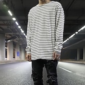 cheap Basic T shirts-Men&#039;s T Shirt Long Sleeve Shirt Long Sleeve Crew Neck Spring Fall Striped Lightweight Casual Comfortable Vacation Casual Weekend Black White Top Tee for Men