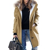 billige Vinter Parka-Dame Vinterfrakk Vinterjakke Parkas Vindtett Hold Varm Glidelås Lomme Pelskrage Fleece Lined Elegant og moderne Fritid hverdag Gate stil Helfarge utendørs Feriereise Valentinsdag Gate Glidelås Lang