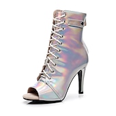 preiswerte Tanzstiefel-Schwarze Tanzstiefel mit Schnürung und Peep-Toe für Damen mit Stilettoabsatz, stylische High Heels für Standard- und lateinamerikanische Tänze