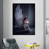 cheap People Prints-1 Panel People Prints Angel Girl Wall Art Canvas Modern Wall Hanging Gift Home Decoration Rolled Canvas No Frame Unframed Unstretched