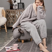 cheap Women&#039;s Sleepwear-Women&#039;s Pajamas Pjs Sets 2 Pieces Pure Color Fashion Plush Comfort Home Vacation Fleece V Wire Long Sleeve Pullover Pant Elastic Waist Fall Winter Home Outfits