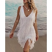 お買い得  1920年代のドレス-20代の轟音 1920年代風 ミニ ドレス フラップワンピース ノー・スリーブ グレートギャツビー タッセル スパンコール タッセル Ｖネック 仮装 女性用 クリスマス カーニバル 新年 プロムドレス クラブ パーティー 成人 ドレス ホームカミングドレス 夏 春