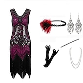 economico Outfit-Anni Ruggenti Ispirato al vintage Il grande Gatsby Lunghezza corta Abito Flapper Vestito Abiti Senza maniche Il grande Gatsby Invitato al matrimonio Paillettes Frangia con nappe Paillettes Scollo a V