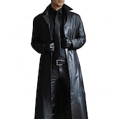 billiga Trenchcoat för män-Herr Imitationsläderjacka Vinterkappa Trenchcoat i konstläder Övergångsjacka Trenchcoat Företag Ledigt Konstläder Vindtät Ytterkläder Kläder Elegant och modernt Enkelknäppt